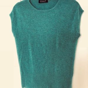 MAGASCHONI: teal cashmere top, cap sleeves.